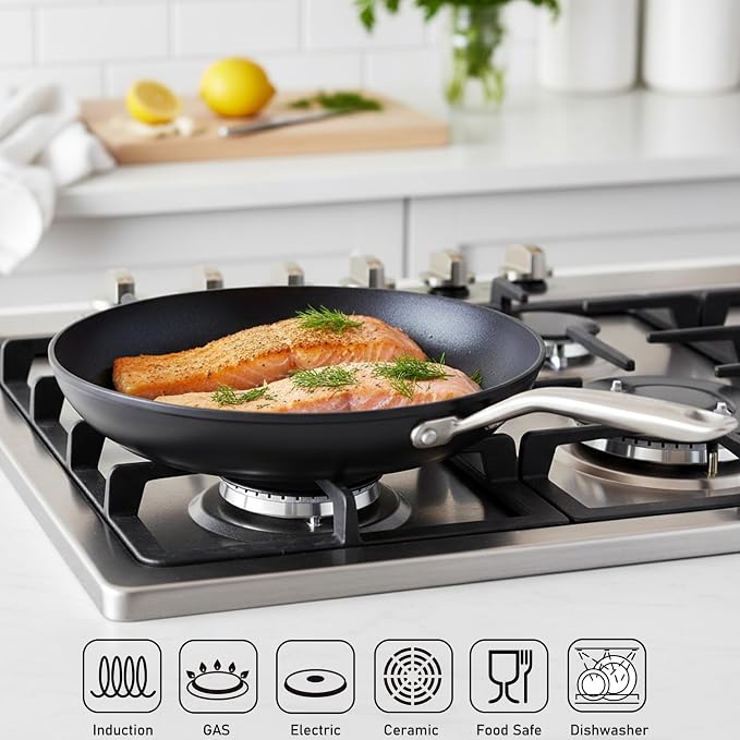 TECHEF - Onyx Collection Nonstick Frying Pan Skillet Set, PFOA-Free, Dishwasher Oven Safe, Stay-Cool Stainless Steel Handle, Induction-Ready, Made in Korea (8-inch and 10-inch)