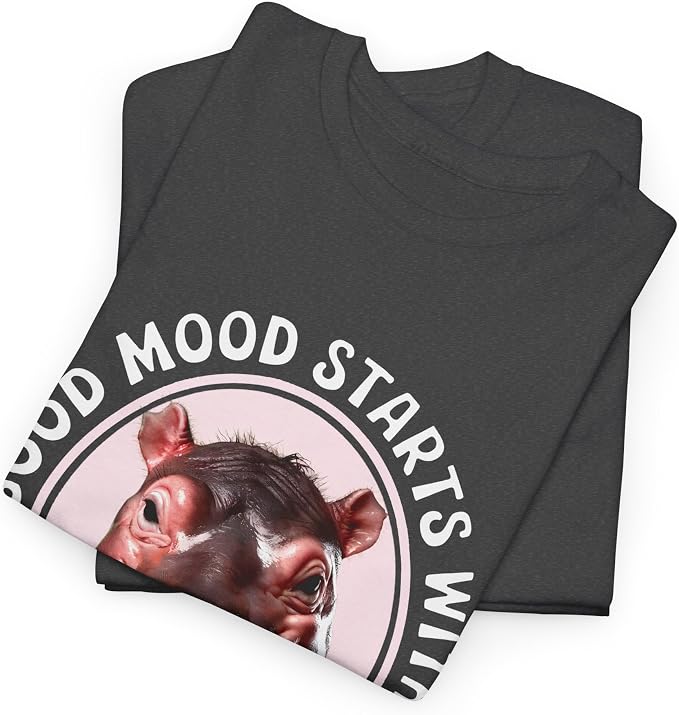 Good Mood Starts with Moo Deng Unisex T-Shirt, Funny Moo Deng Good Mood Minimalist Men and Women Shirt
