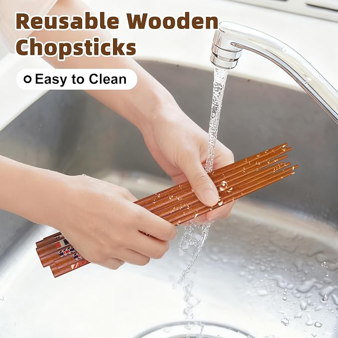 Antner Handmade Japanese Chopsticks Reusable Natural Wooden Chopstick with Box, 5 Pairs Gift Set