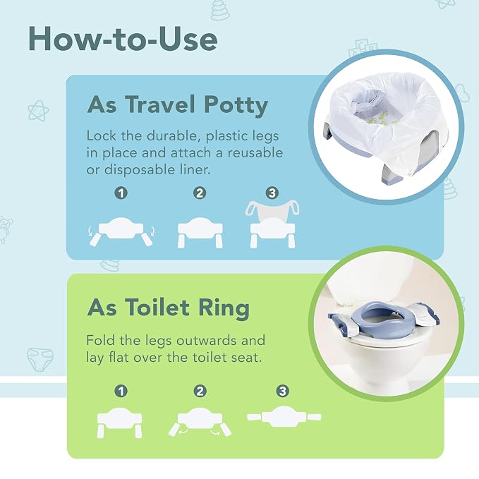 Kalencom Potette Plus 2-in-1 Travel Potty and Trainer Seat - Dual-Purpose Potty Training Toilet Seat - Portable Potty for Toddler Travel - With Durable, Lock-In Legs and Splash Guard - Misty