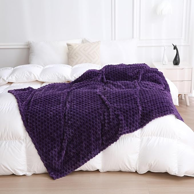 Puncuntex Deep Purple Throw Blanket 50"×60" Fuzzy 3D Jacquard Decorative | Flannel Fleece Super Soft Plush Cozy Blanket for Couch Sofa Chair Lightweight