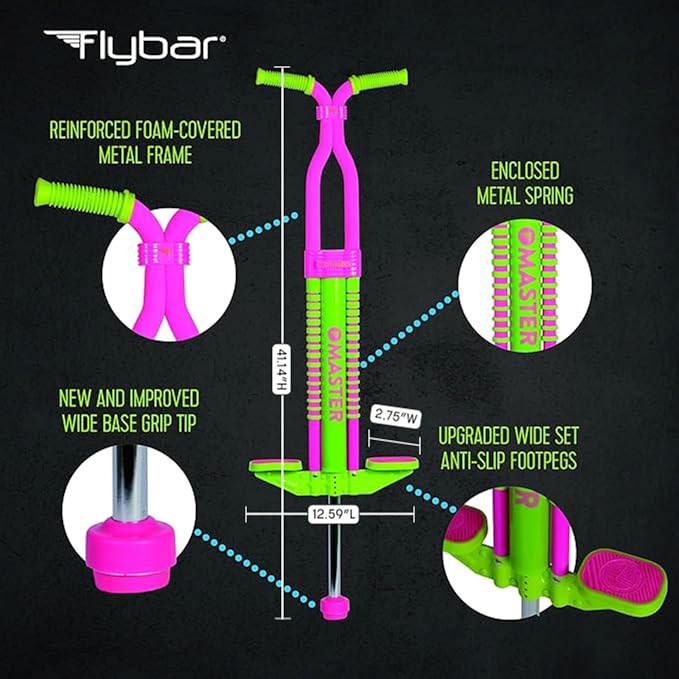 Flybar Master Pogo Stick for Kids Ages 9+, 80–160 lbs – Easy Grip Handles – Active Exercise Toy for Tweens & Teens – Outdoor Toy with Non-Slip Foot Pegs for Boys and Girls – No Assembly Needed