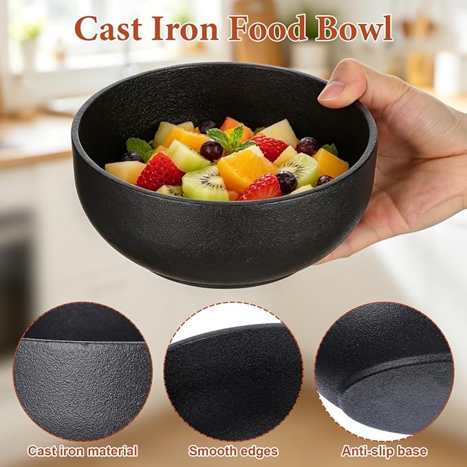 Cabilock Cast Iron Bibimbap Bowl 6.7 Inch Korean Stone Bowl for Cooking Sizzling Hot Pot Dolsot Professional Ramen Noodle Soup Mixing Rice Serving Basin Oven Safe Seasoned Kitchenware