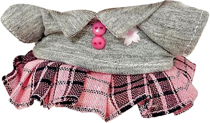 Japanese School Uniform for labubu Dolls, Gray Shirt with Plaid Skirt Outfit for labubu, Cute Anime Style Dress Compatible with popmart toys
