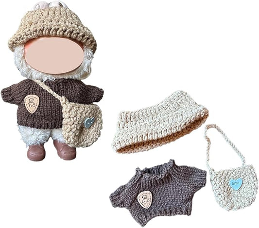 Doll Clothes Set for Labubu, 3-Piece Brown Outfit, Cute Dolls Outfit Accessories for 6.7in Dolls (NO Doll)