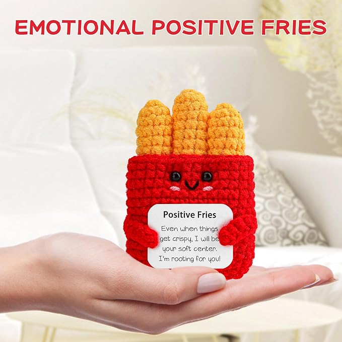 Hoedia Emotional Positive Fries Crochet Gifts: Birthday Gifts for Friend Women Sister Coworkers College Students - Cheer Up Cute Funny Knitted Fries Christmas Stocking Stuffers
