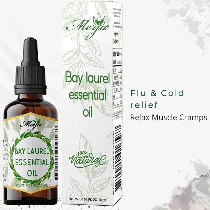 Merja Bay Laurel Essential Oil, Natural, 0.68 fl oz, for Face Hair Body and Aromatherapy, Pack of 1