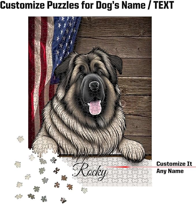 Custom Wooden Jigsaw Puzzles with Your Dog's Name on Caucasian Shepherd Art Print - 300 500 1000PCS Puzzles Game and Home Wall Decor