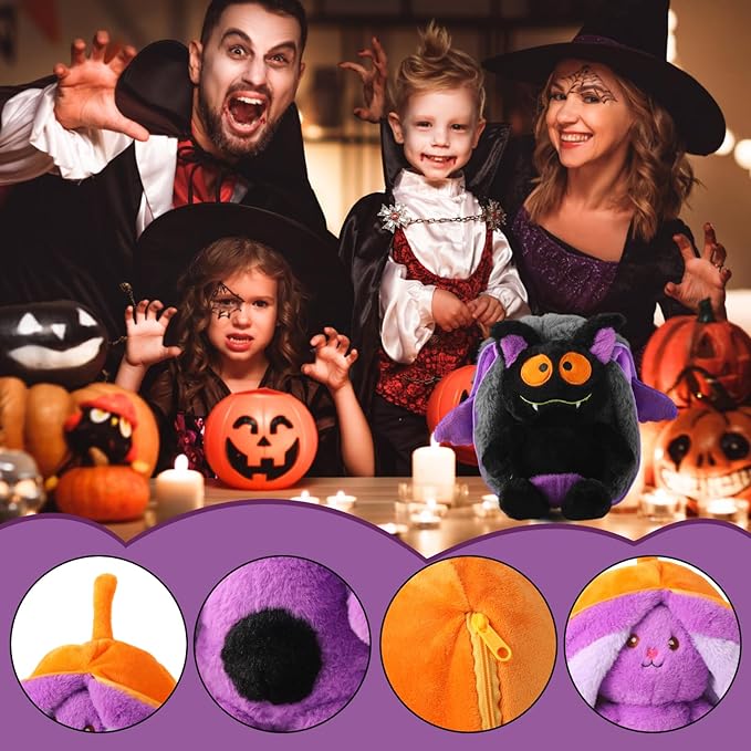 Halloween Reversible Plush Toy - Adorable Bat Stuffed Animal, Zipper Changeable, Fun for Kids, Boys, Girls, Girlfriends (Halloween Bat)