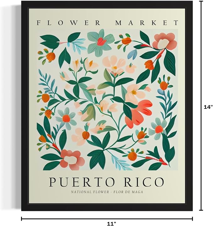 Puerto Rico, Flor De Maga Unframed Art Print Poster, Flower Market Wall Art, Floral Artwork Decor for Bedroom, Kitchen, Bathroom, Livingroom Decoration 52 (Puerto Rico, Flor De Maga, 14"L x 11"W, Unframed)