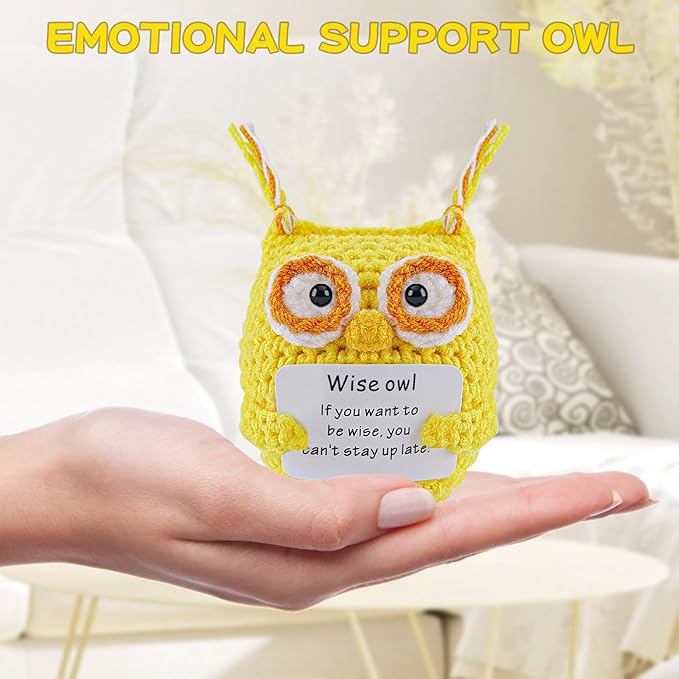 Hoedia Handmade Emotional Pickle Gift, Emotional Cucumber Crochet Doll Inspirational Gifts with Cards, Cute Knitted Funny Support Pickle Friend Birthday (Wise Owl)