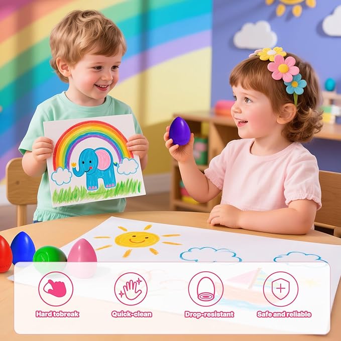 Egg Crayons for Toddlers 1-3, 8 Pack Jumbo Palm Grasp Crayons with Anti-Roll Flat Bottom & Fruit Patterns, Washable, Non-Toxic & Unbreakable Art Supplies Gifts for Boys Girls