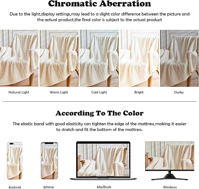 NEWCOSPLAY 3D Waffle Checkered Flannel King Blanket, Ivory, 90"x110" | Super Soft Cute Lightweight Decorative Premium Silky Fleece Blanket for Couch Sofa Bed, Gift for Women Men, All Season Use