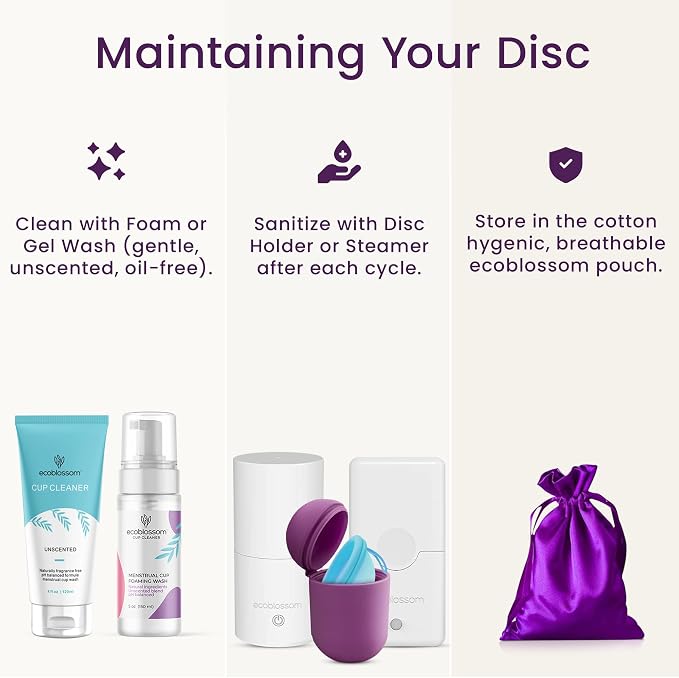Ecoblossom Reusable Menstrual Disc - Menstrual Cup - Soft Period Disc for Women Designed with Flexible, Medical-Grade Silicone Period Cup (Cyan)
