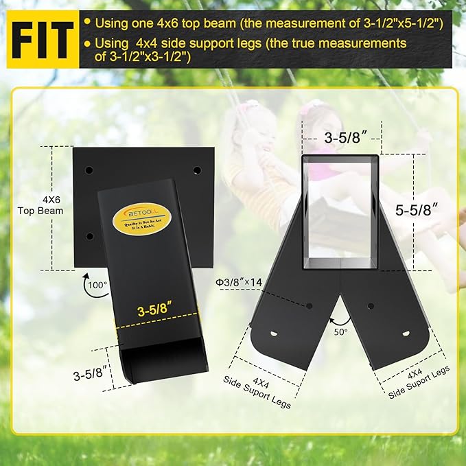 BETOOLL A-Frame 1pcs Bracket Swing Set Bracket for Heavy Duty Swing Set – Includes Mounting Hardware, Ideal for Indoor and Outdoor Playgrounds (1 Bracket-Black)