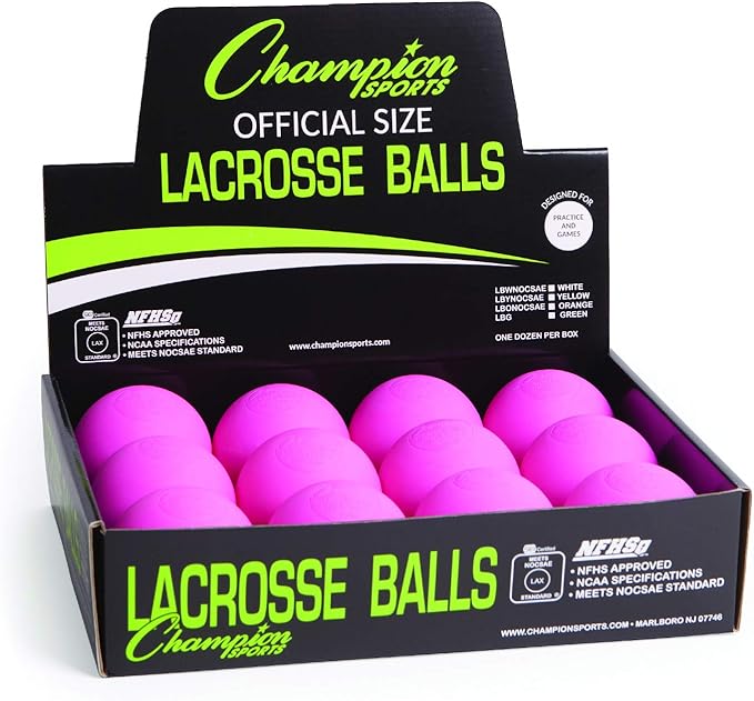 Champion Sports Lacrosse Balls – Official Size SEI Certified, Multi-Color Packs of 3, 6, or 12 for Practice & Games