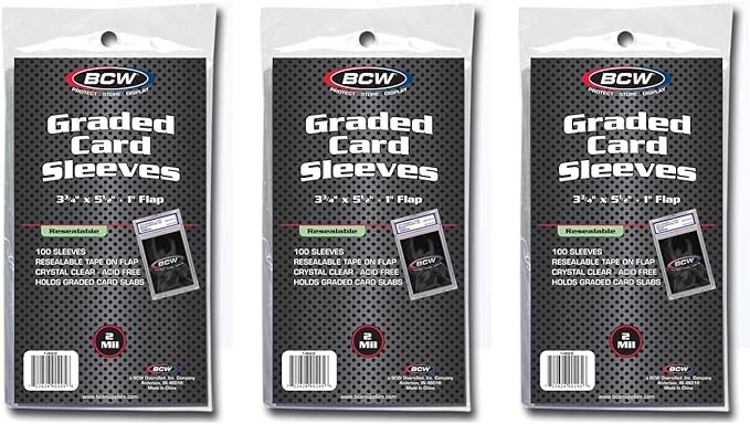 BCW Resealable Graded Card Sleeves | 300 Pack | Universal Fit for PSA, Beckett, SGC & More | Acid-Free Archival Polypropylene | 3¾ x 5½ with 1” Flap