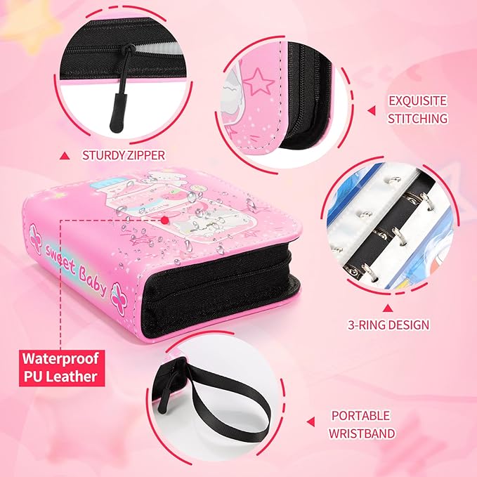 Small 1 Pocket Card Binder for Cards,Mini Trading Card Binder Holder Fits 80 Cards with 40 Removable Sleeves,Card Collection Binder Album Book Case for TCG,MTG,Sports Games (Bottle Cat)