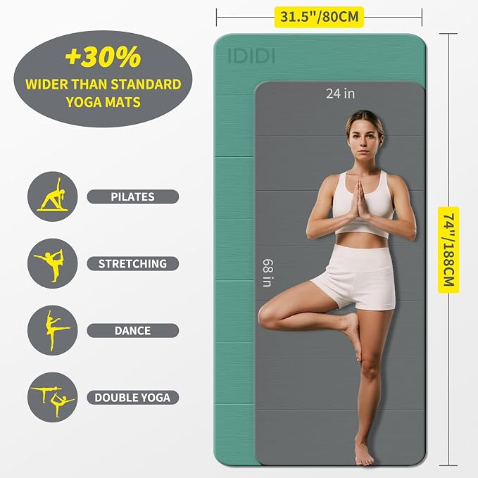 Foldable Extra Large Yoga Mat 74"×31.5", 8mm Double-Sided Non Slip Lightweight Fitness Mat for Man & Woman, Portable for Home Studio & Travel