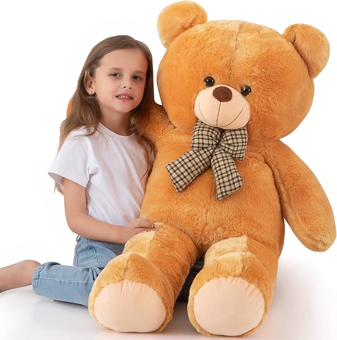 Big Teddy Bear 4 Feet Stuffed Animal Giant Teddy Bear Jumbo Stuffed Animals Big Teddy Bears Large Plush Toy Life Size Bear for Birthday Halloween Christmas Brown 47 Inch