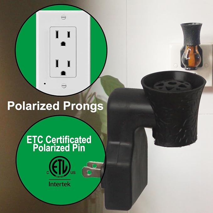 Blank Plug-in Air Freshener Polarized Wall Plug Oil Diffuser for DIY Characteristic Home Scent from Natural Essential Oil, EO+Water, Fragrance Refill (2-Set Black)