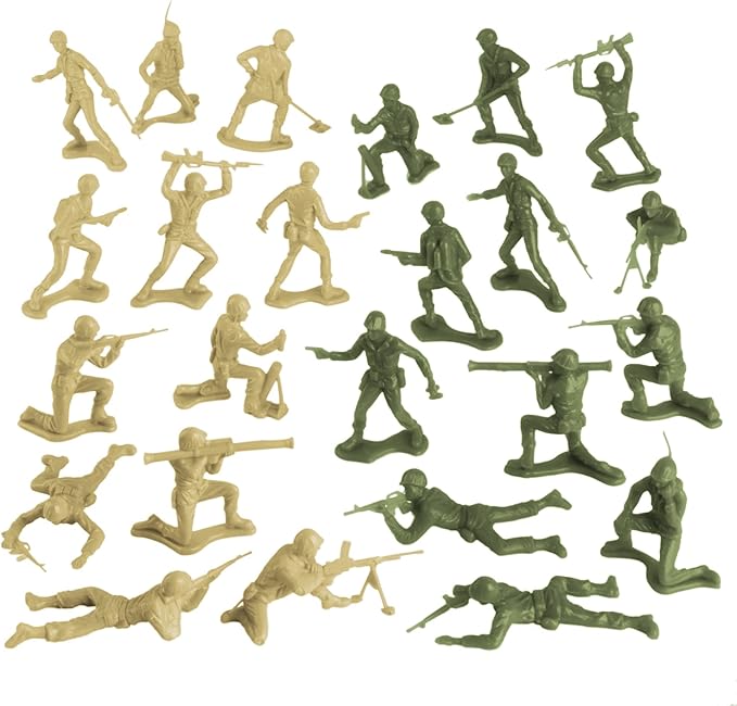 TimMee Plastic Army Men - OD Green vs Tan 48pc Toy Soldier Figures - Made in USA