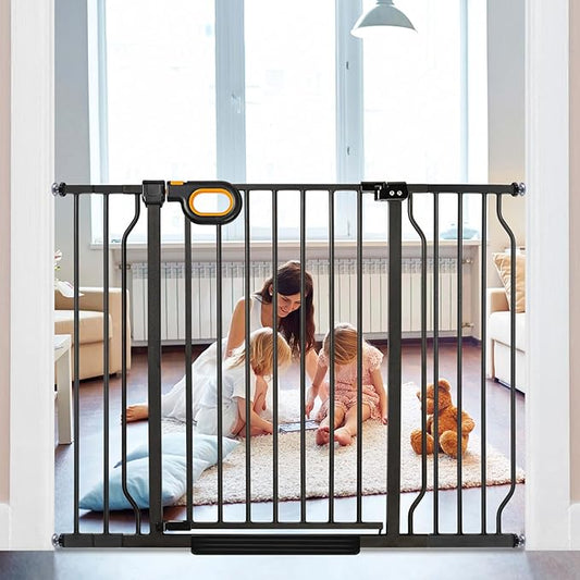 37.4" Tall Retractable Baby Gates, 29-46.5 Inch Wide Auto Close Cat Baby Gates for Stairs & Doorways, Easy Install Pressure Mounted Pet Dog Gate with Double Locking Safety Release, Black