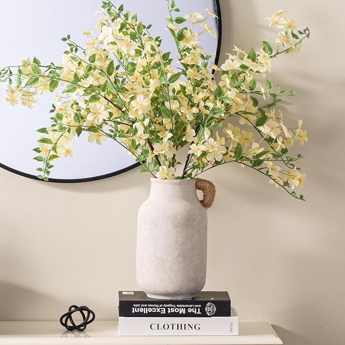 Vanselia Ceramic Flower Vase Home Table Decor Living Room Farmhouse 10.6 in | Large Tall White Rustic Decorative Flowers Vases Plant Modern Decoration for Kitchen Shelf Coffee Dining Centerpieces Desk