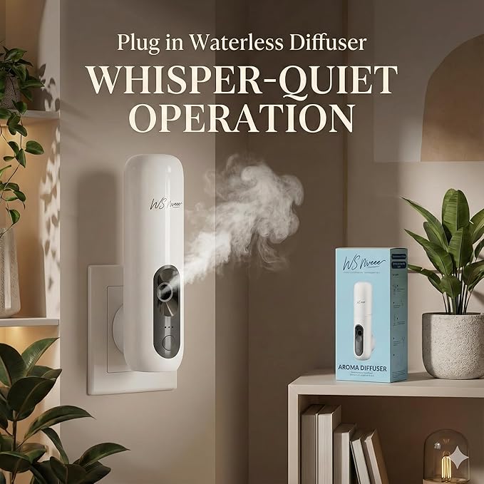 Waterless Essential Oil Diffuser, Plug-in Wall Aroma Machine with Simple Button Control for Bedroom, Bathroom & Kitchen, 25dB Ultra-Quiet, Works with Pure Aroma Oils