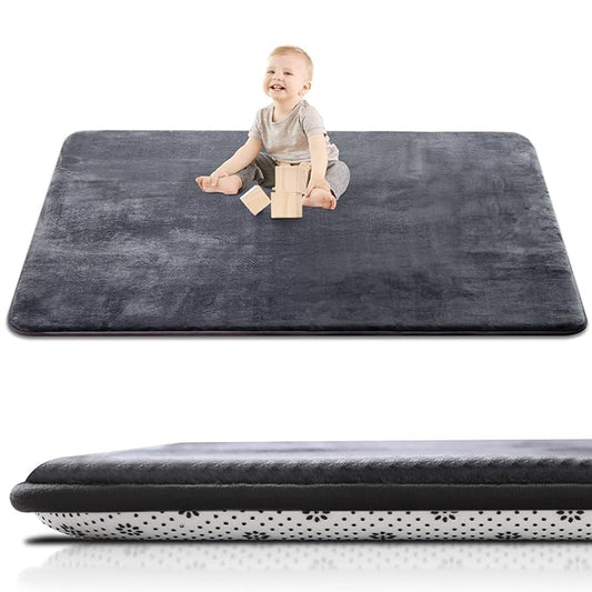 Thick Baby Play Mat for Floor,59 x 71 Playpen Mat,Large Tummy Time Foam Mats,Soft Surface & Plush Feel Nursery Rug,Easy Care with Non-Slip Cushioned for Infant,Kids and Toddler Crawling,Dark Grey