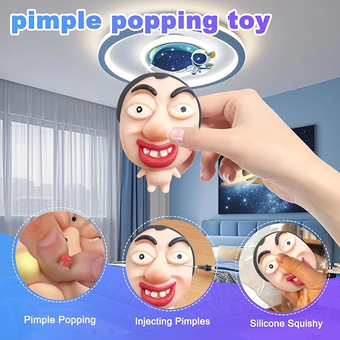 Pimple Popper Toy Set, Ultra Soft Cute Face Pimple Popping Fidget Toy, Refillable Pimple Toy with Sensory Cream, Silicone Squishy Squeeze Toy for Stress Relief & Anxiety Relief(ChompFace)