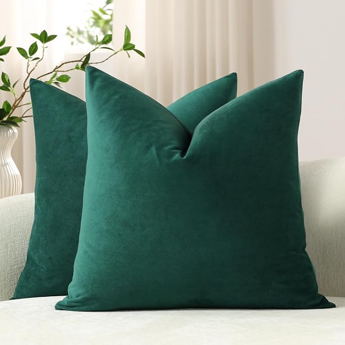 Throw Pillow Covers 20x20 Green: Pack of 2 Cozy Soft Velvet Square Modern Luxury Decorative Throw Pillow Cases for Sofa Couch Living Room Bed Home Decor Christmas