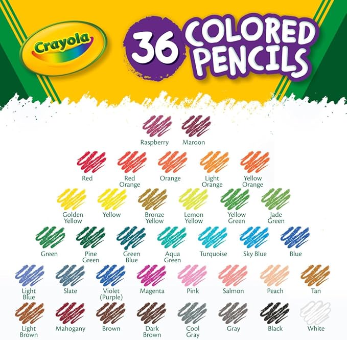 Crayola Colored Pencils (36ct), Kids Pencil Set, Pre-Sharpened Coloring Book Pencils for Kids & Adults, Arts & Crafts Supplies, Coloring Gift, Ages 3+