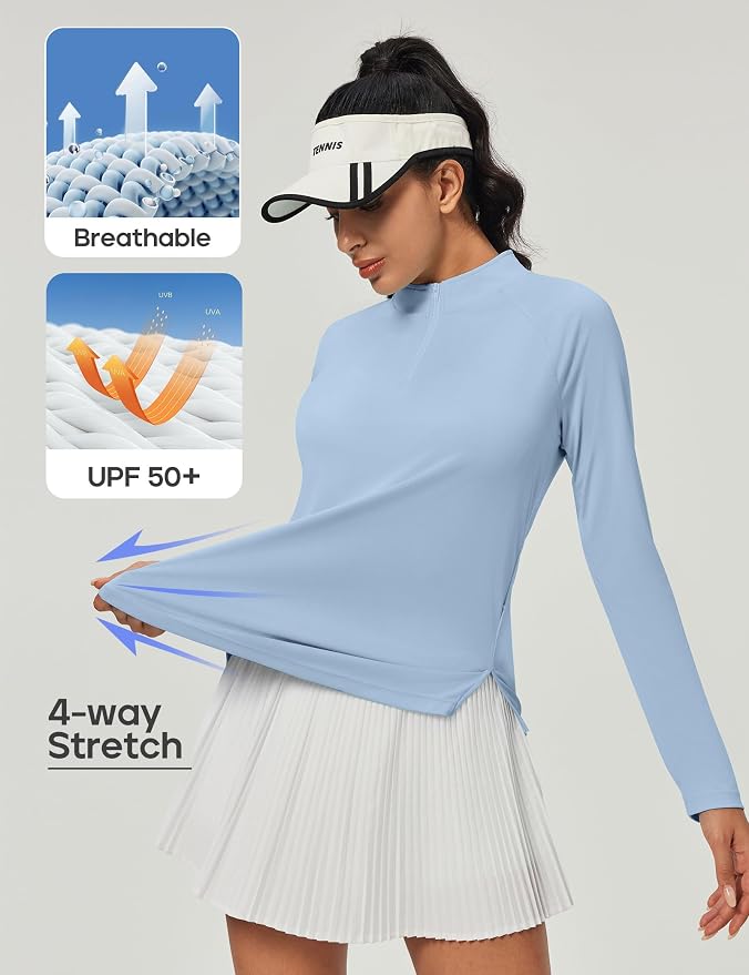 Heathyoga Long Sleeve Workout Tops for Women Golf Shirt UPF 50+ Swim Shirts for Woman UV Sun Protection Quarter Zip Pullover