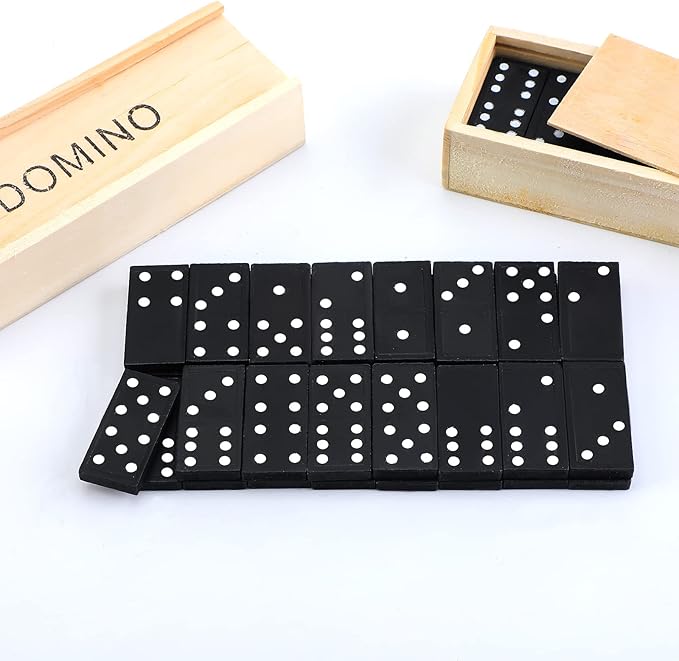Deekin 50 Pack Mini Dominos Set for Adults Bulk 28 Tiles Double 6 Dominoes Game Domino Party Favors Wooden Board Games with Wood Case Classic Educational Toys Travel for Operation Christmas Item Gifts