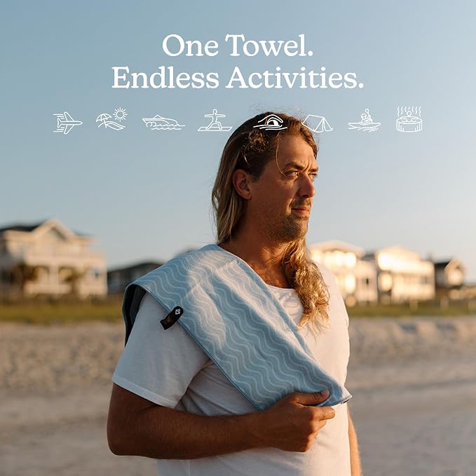 Nomadix Fitness Towel- Microterry Quick-Dry Gym & Yoga Sweat Towel, Odor-Resistant, Ultra Absorbent, Sand & Pet Hair-Resistant, Recycled Material, 30″×16″- Regenerative Black- Pale Blue