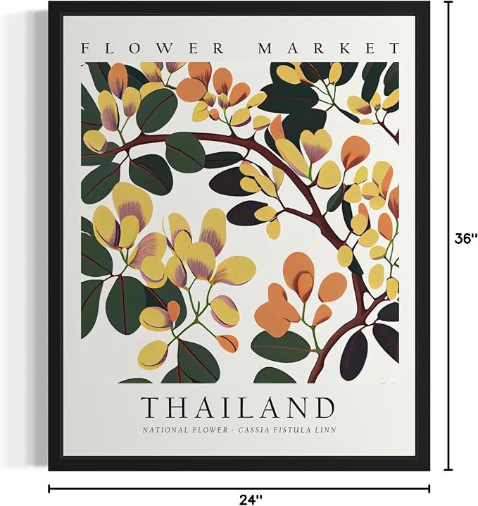 Thailand Flower Market Art Print Poster, Wall Art Floral Painting Botanical Decor for Bedroom, Kitchen, Bathroom Livingroom Decoration 82B (Thailand, 36"L x 24"W, Unframed)