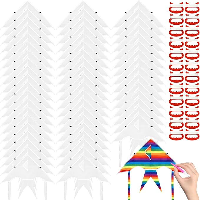 Syhood 64 Pcs DIY Kites for Toddler Kids Making Kit 20 Inch Summer Decorating Coloring Kites with String Making Craft Kits for Outdoor Game and Activities