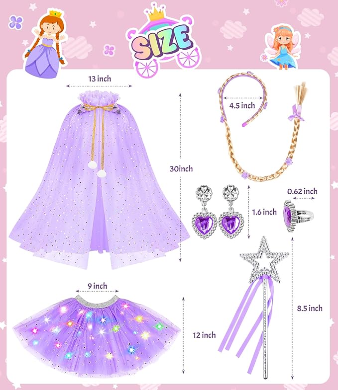 Light up Princess Dress up Clothes for Little Girl, Unicorn Princess Cape Princess Dresses Crown Toy for 3 4 5 6 Girls