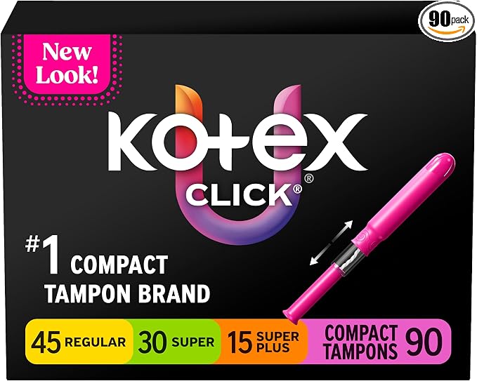 U by Kotex Click Compact Multipack Tampons, Regular/Super, Unscented, 90 Count (Packaging May Vary)