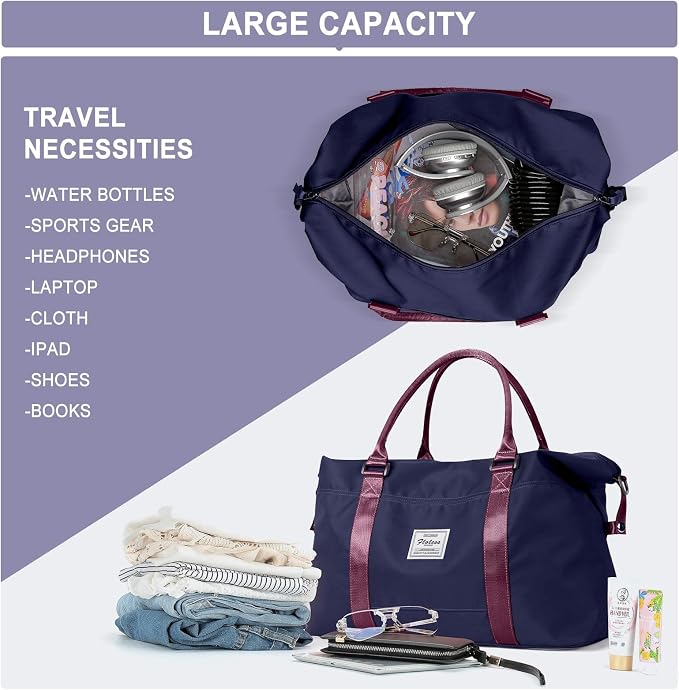 Travel Duffel Bag, Carry On Overnight Weekender Bags for Women | Travel Bag with Wet Pocket & Trolley Sleeve, For Spirit Airlines 18x14x8 Personal Item Bag
