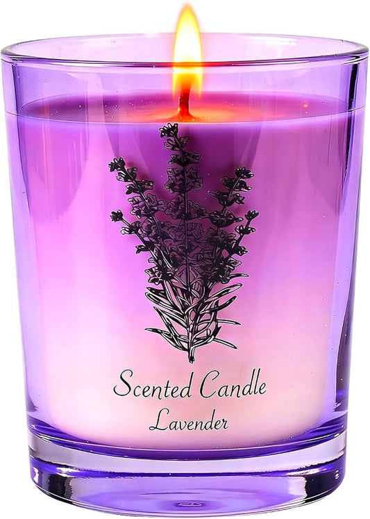 Lavender Soy Scented Candle for Women, Aromatherapy Glass Jar Candle with Wooden Lid, Home Fragrance Candle for Bedroom, Living Room and Bathroom, Gift for Birthday, Housewarming and Holidays