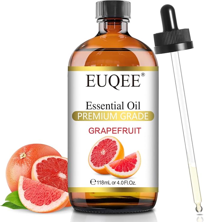 EUQEE Grapefruit Essential Oil 118mL Pure Grapefruit Oil, Large Capacity Essential Oil with Glass Dropper for Diffuser, Aromatheraphy, DIY Soap (4fl.oz)