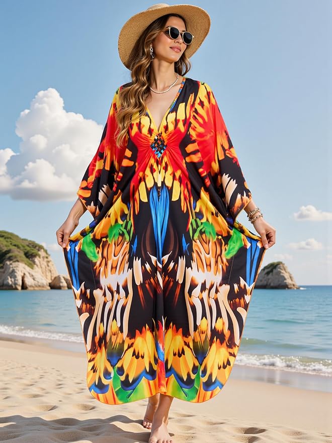Mumu Dresses for Women Plus Size, Bohemian Kaftan Beach Cover Up Long Maxi Nightgown Soft Loungewear