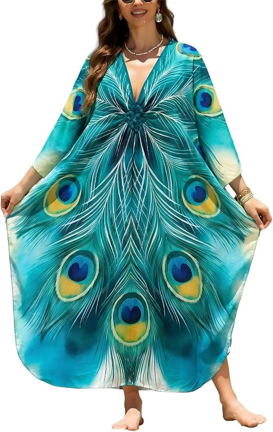 Mumu Dresses for Women Plus Size, Bohemian Kaftan Beach Cover Up Long Maxi Nightgown Soft Loungewear