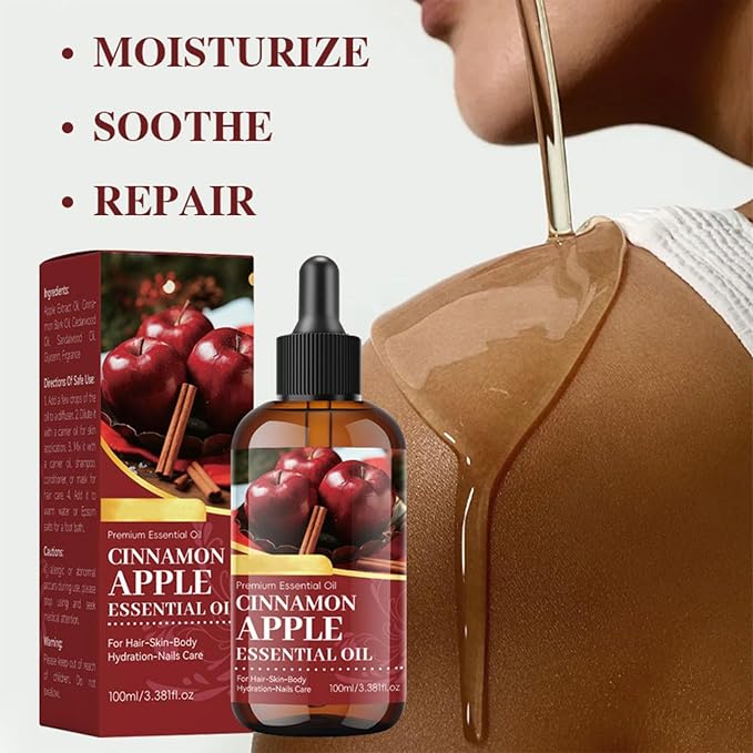 Apple Cinnamon Essential Oil, Natural Scented Diffuser Oil with Dropper for Aromatherapy, Natural Candle Making & Soap Making Scents, Hair Care, Face, Skin Care & Body Massage for Home, Office 3.53oz