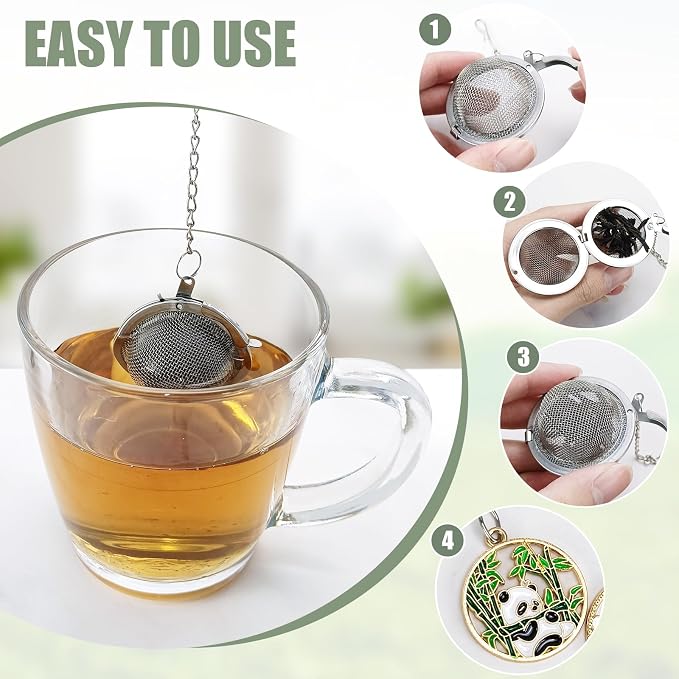 2Pcs Stainless Steel Mesh Tea Infuser, 2.1 inch Tea Ball with Panda Pendant,Tea Strainer Tea Diffuser Tea Steeper for Filtering Tea,Tea Infusers for Loose Tea (Panda, 2PC)