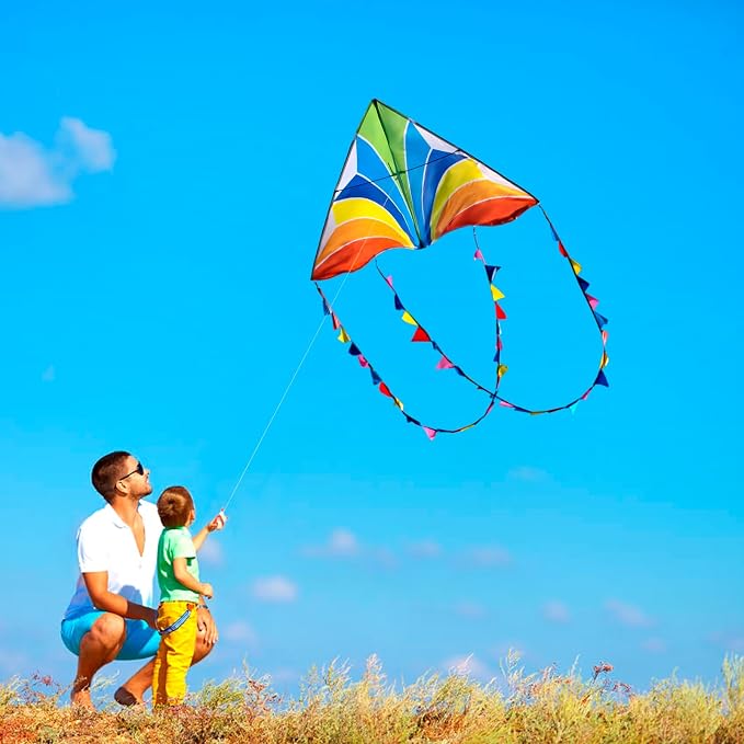 Delta Kite Set for Kids and Adults,Extremely Easy to Launch for Beginners, Perfect for Beaches and Parks,ites for Beach Trip Park Family Outdoor Games and Activities (Rainbow Crystal, 1)