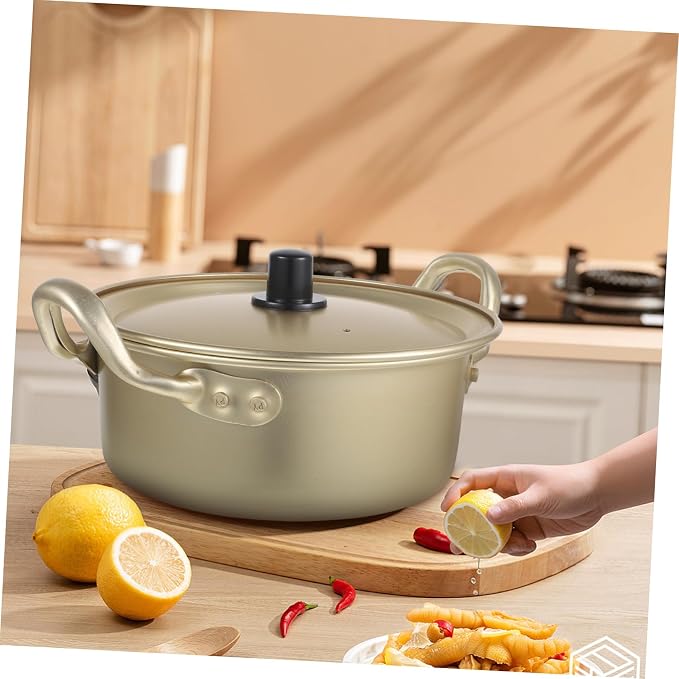 Tofficu Practical Aluminum Cooking Pot for Home Kitchen Multi-function Stew and Noodle Pot Open Fire Heating Ergonomic Design Easy to Clean