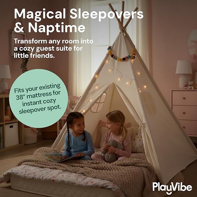 Playvibe Teepee Tent for Kids with LED Star Lights - Toddler Tent & Reading Corner for Kids, Playhouse Gift, Nursery Decor & Indoor Play, Winter Indoor Retreat Toy Fort for Toddler